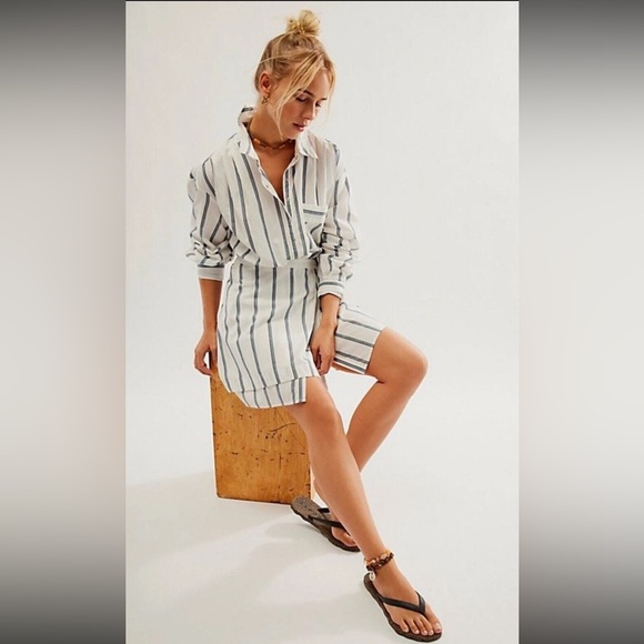 Free People Striped Shirt Dress - Picture 1 of 9